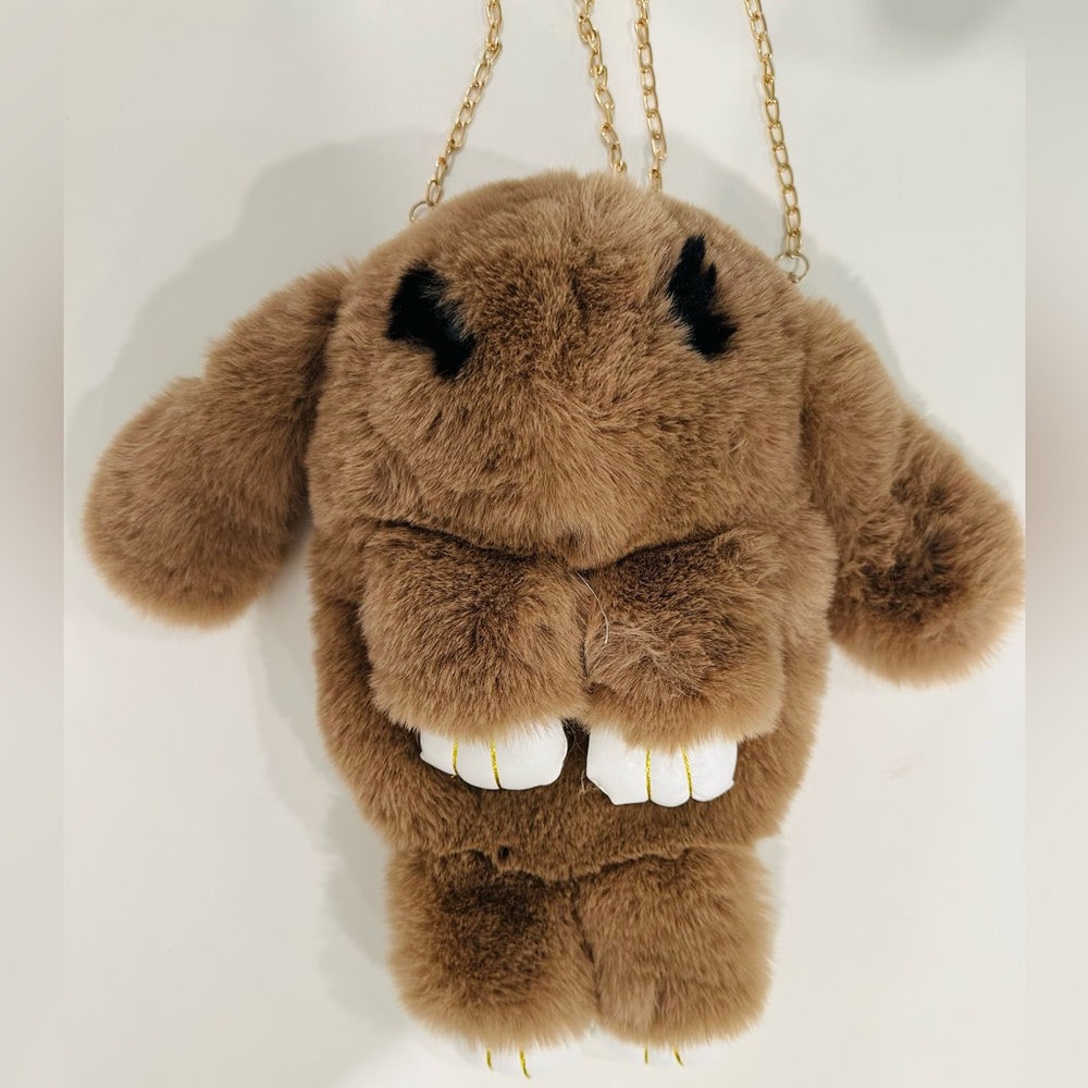 Brown Bunny Faux Fur Crossbody Purse